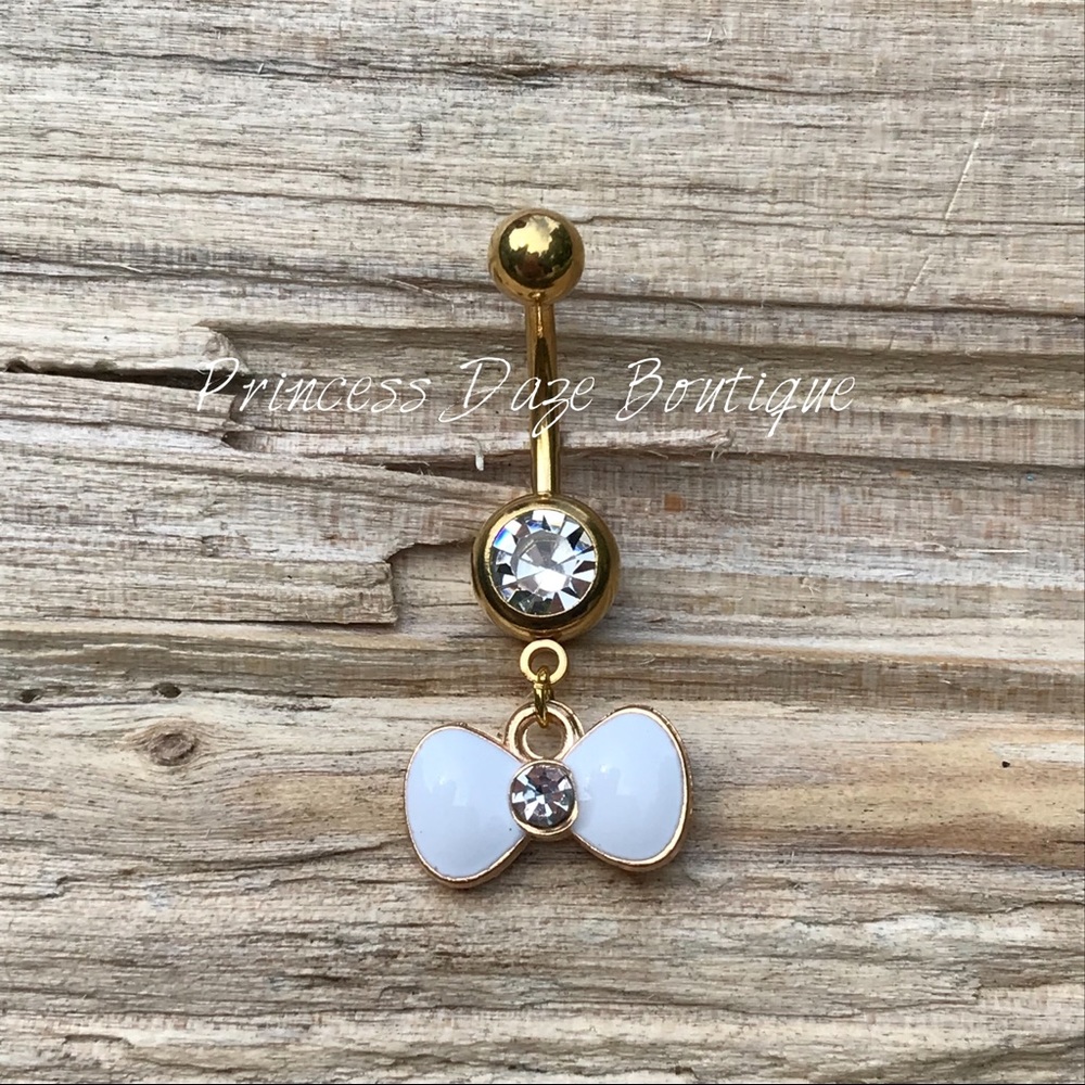 Gold Diamond Bow Belly‎ Button Ring